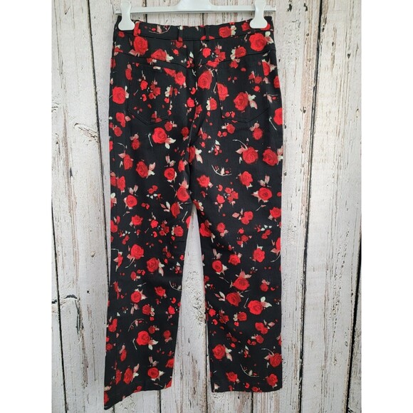 VINTAGE St. John 10 Black Rose Pattern Wide Leg Denim Jeans Pants Designer y2K - Picture 4 of 7